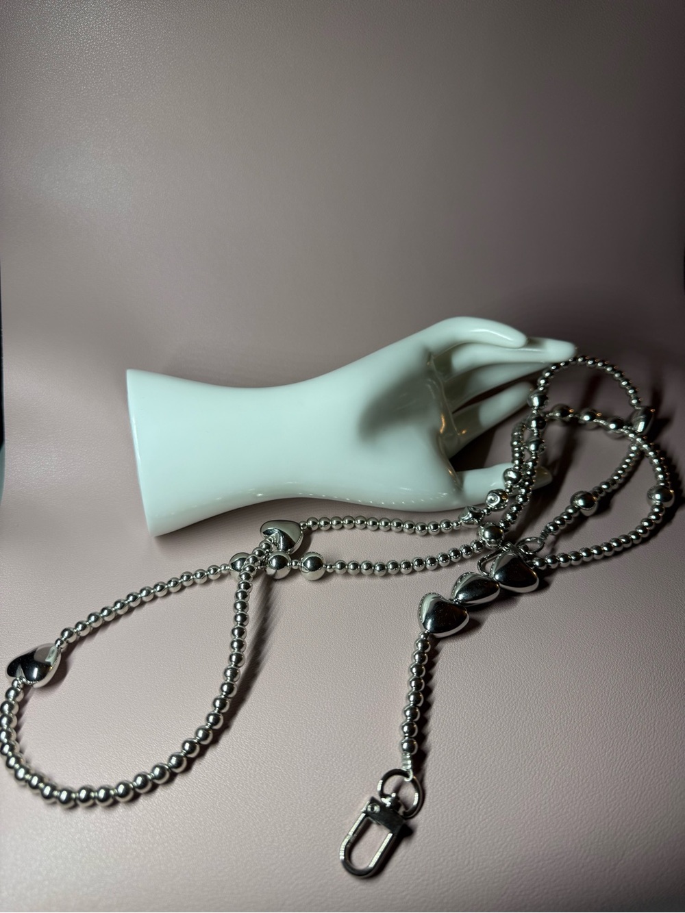 Classic Silver Beaded and hearts crossbody chain/strap